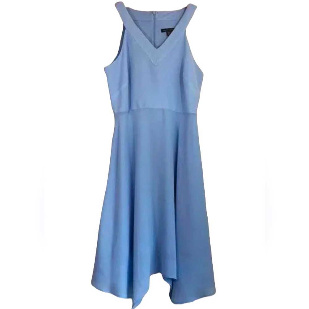 Saks Fifth Avenue Chambray Blue Asymmetrical Hem V-Neck Dress 8